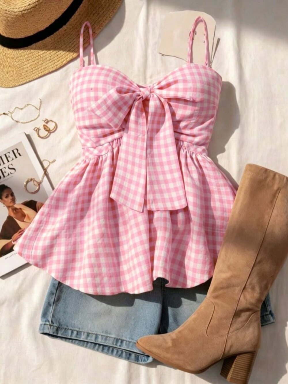 Pink Cute Plaid Women's Camisole top